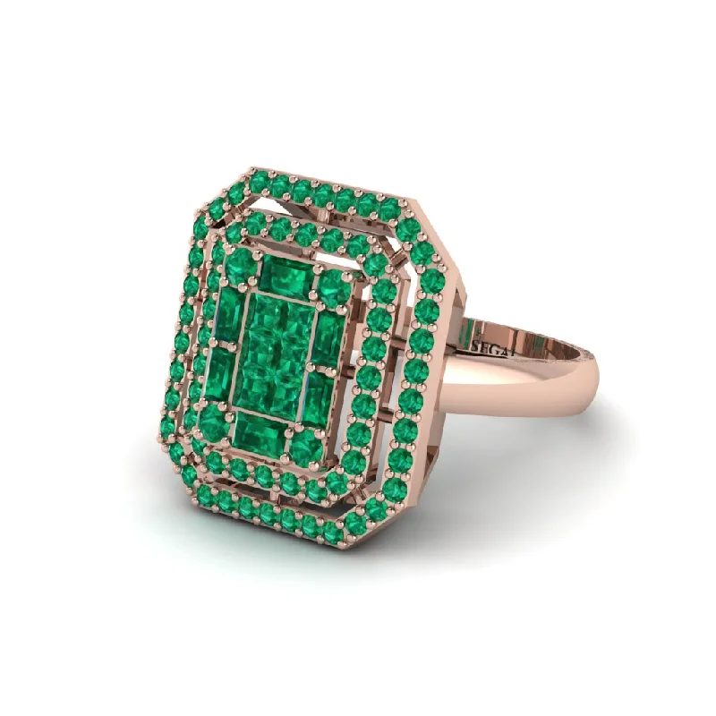 Women’s engagement rings with bright diamonds-Emerald Art Deco Halo Princess-Cut Engagement Ring - Cassandra No. 20