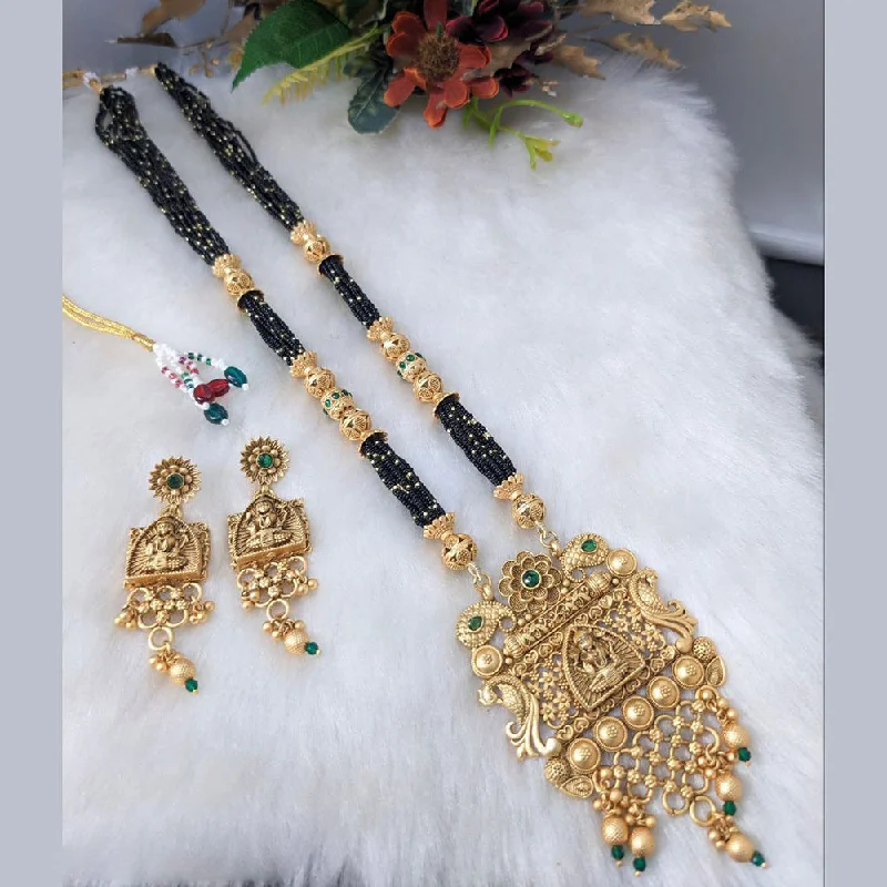 Women’s bohemian necklaces-Aamrapali Gold Plated Long Temple Necklace Set