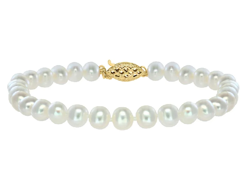 Women’s infinity bracelets-14K Yellow Gold 5-5.5mm Freshwater Pearl Strand Bracelet