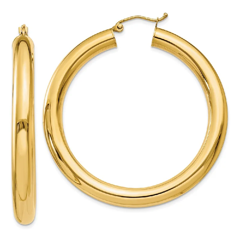 Women’s infinity hoop earrings-5mm, 14k Yellow Gold Classic Round Hoop Earrings, 45mm (1 3/4 Inch)