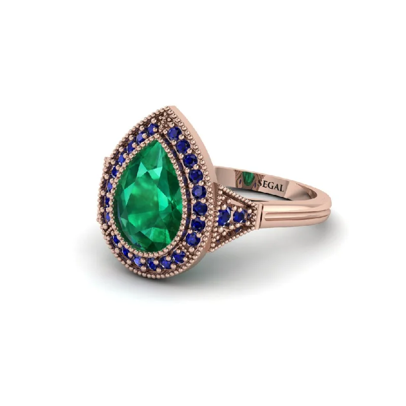 Women’s engagement rings with vintage halo-Pear Cut Emerald Milgrain Halo Engagement Ring - Daleyza No. 65