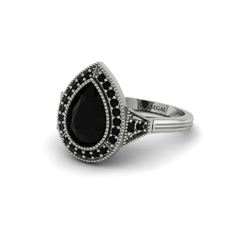 Women’s engagement rings with wedding bands-Pear Cut Black Diamond Milgrain Halo Engagement Ring - Daleyza No. 39