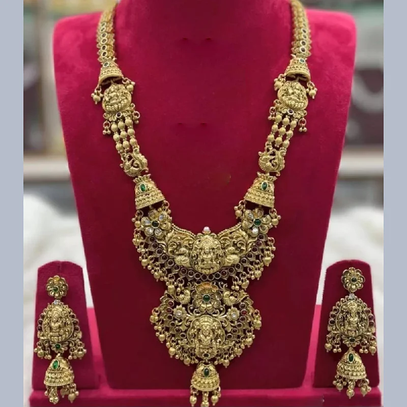 Women’s friendship necklaces-Manisha Jewellery Gold Plated Pota Stone Temple Long Necklace Set