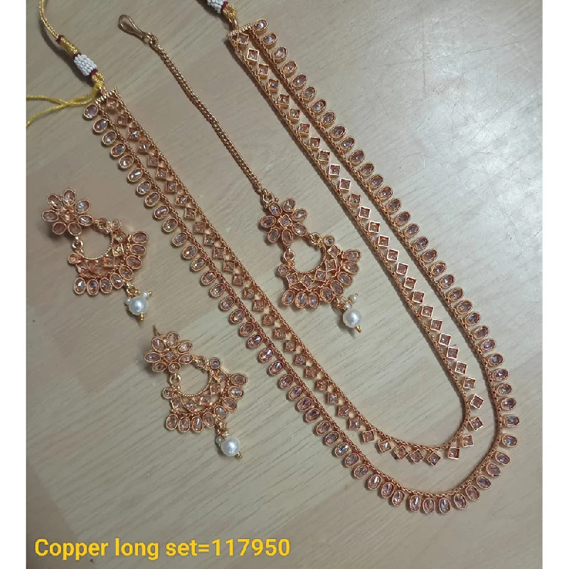 Women’s minimalist necklaces-Padmawati Bangles Copper Gold Crystal Stone Long Necklace Set