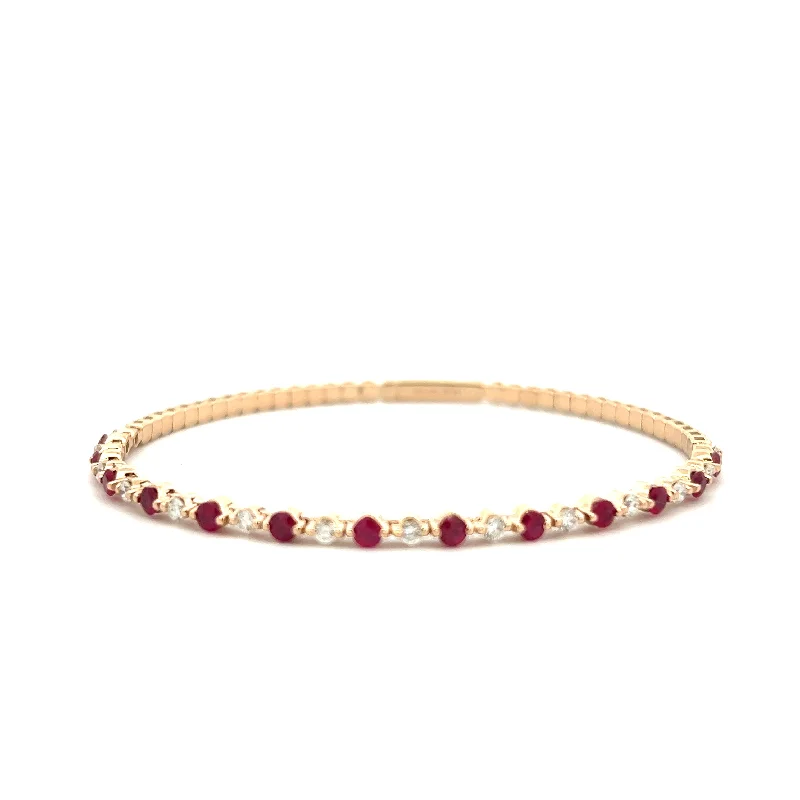 Women’s designer bracelets-14K Yellow Gold 1.54ctw Round Ruby & Diamond Bangle Bracelet