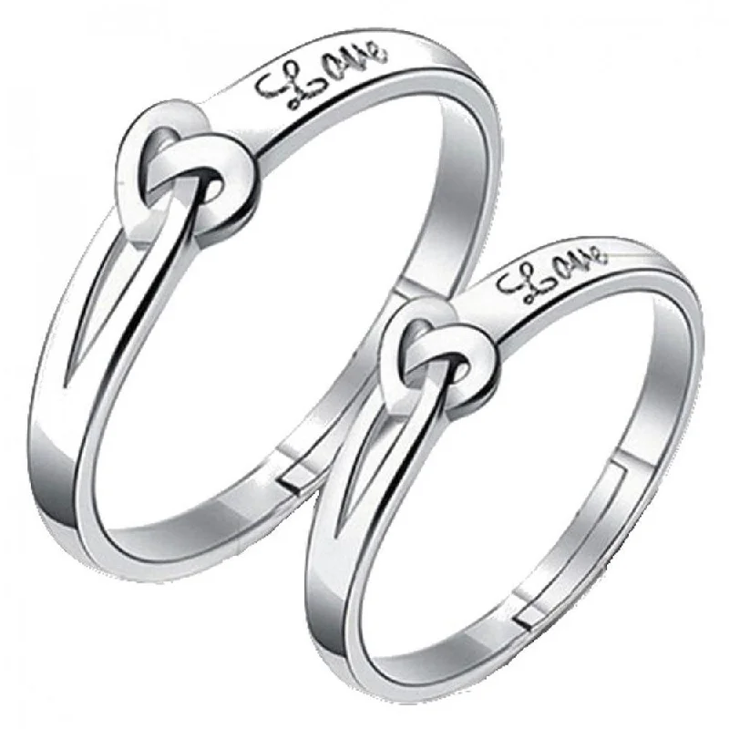 Women’s diamond rings-Mahi Heart Love Silver Color Adjustable Couple Finger Ring for Men and Women (FRCO1103116R)