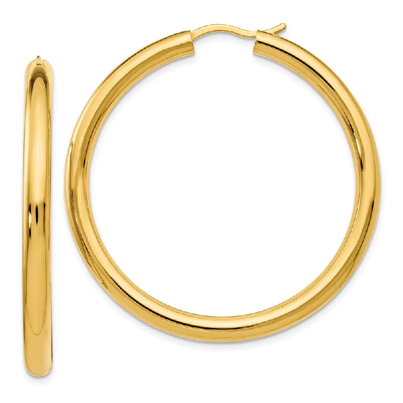 Women’s clip-on earrings-3.5mm Round Tube Hoop Earrings in Yellow Gold Tone Silver, 42mm