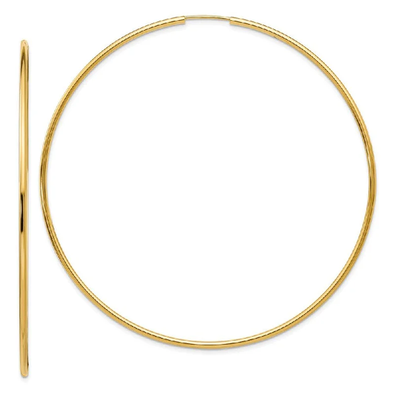 Women’s geometric stud earrings-1.5mm x 72mm 14k Yellow Gold Polished Endless Tube Hoop Earrings