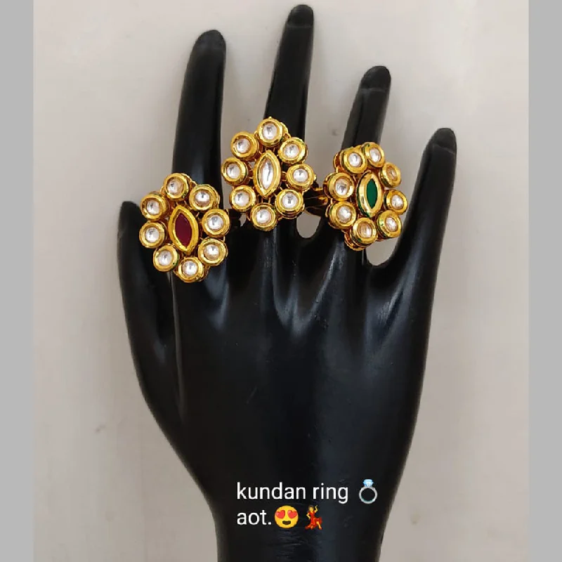 Women’s birthstone engagement rings-Lucentarts Jewellery Gold Plated Kundan Stone Rings