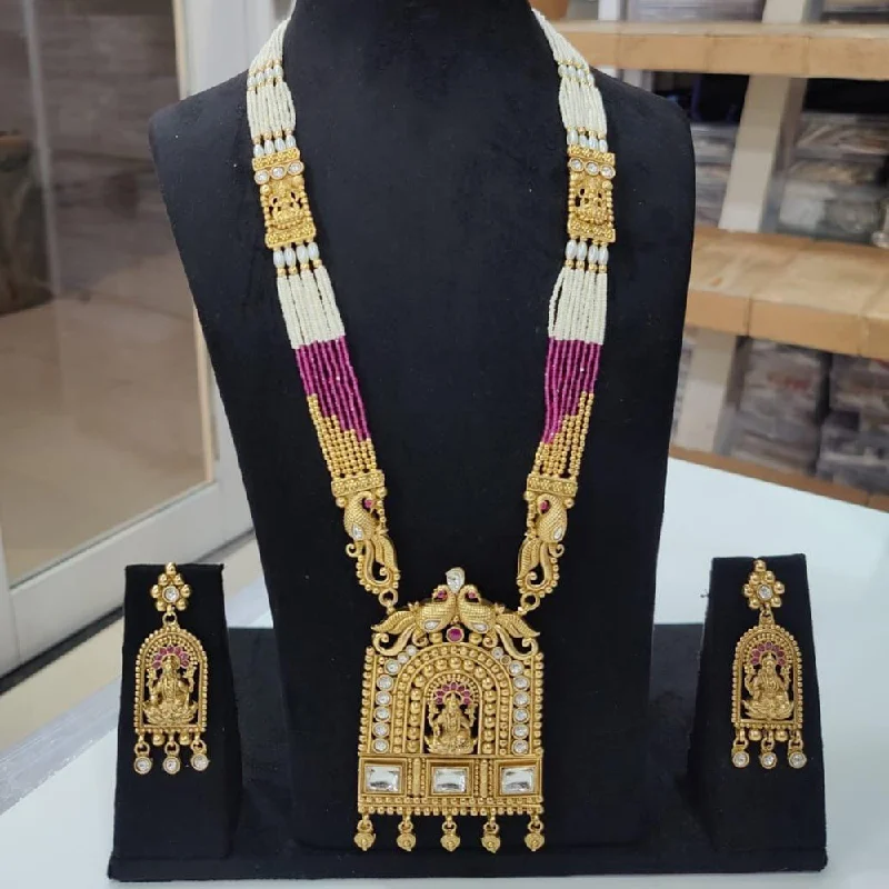 Women’s layered pendant necklaces-Manisha Jewellery Gold Plated Austrian Stone Temple Long Necklace Set