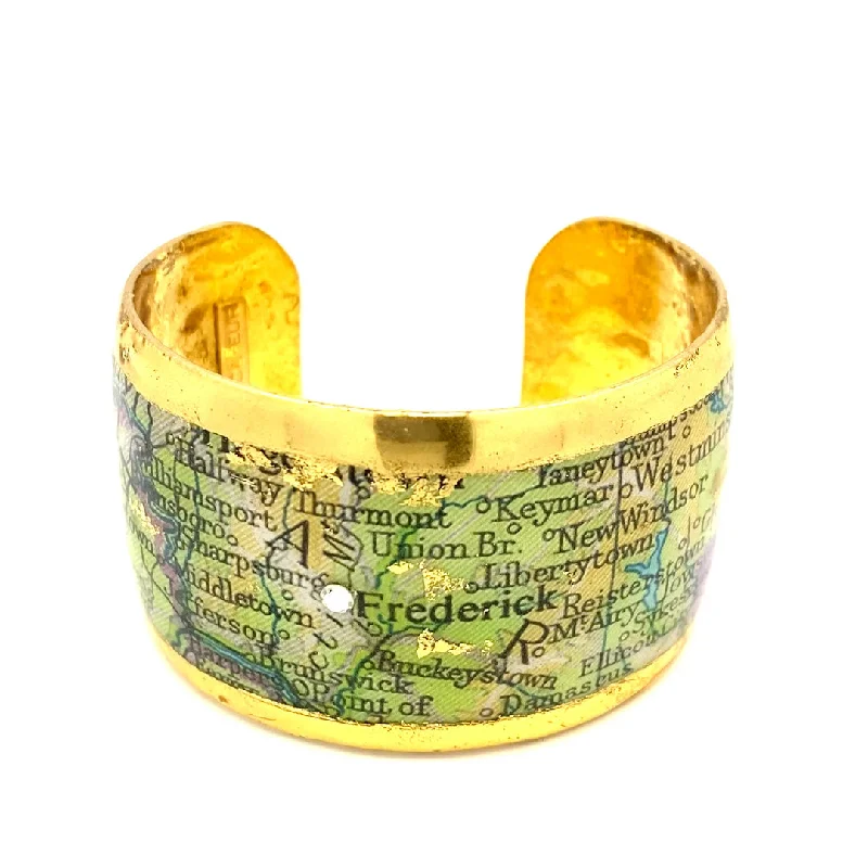 Women’s vintage bracelets-22K Gold Leaf Frederick,MD Map Cuff Bracelet by Evocateur