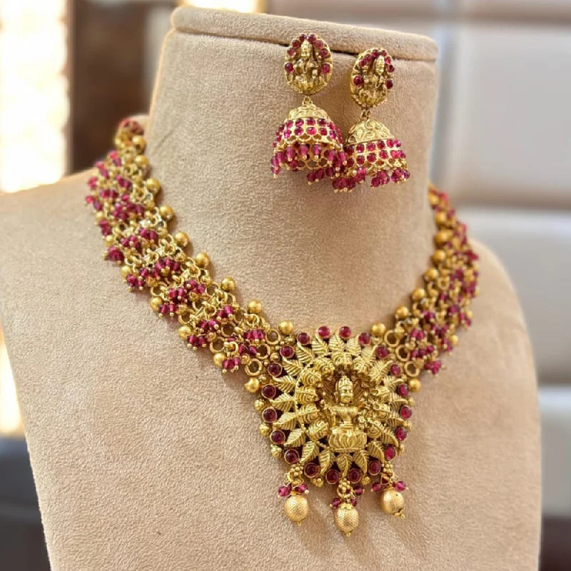 Women’s art deco necklaces-Jewel Addiction Gold Plated Pota Stone And Pearls Temple Necklace Set