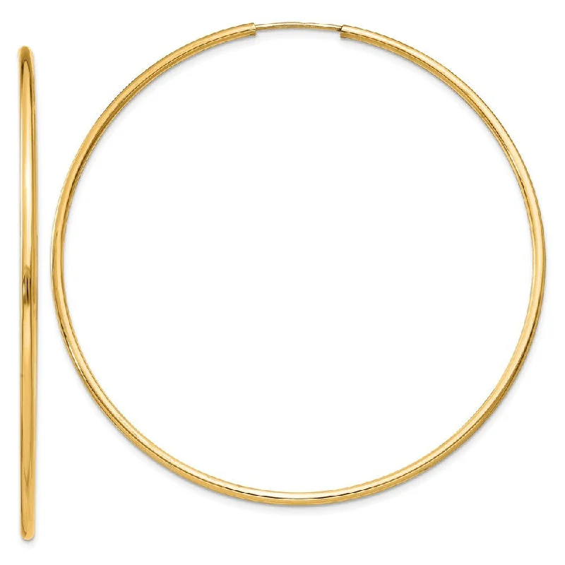 Women’s rose gold earrings-1.5mm x 57mm 14k Yellow Gold Polished Round Endless Hoop Earrings