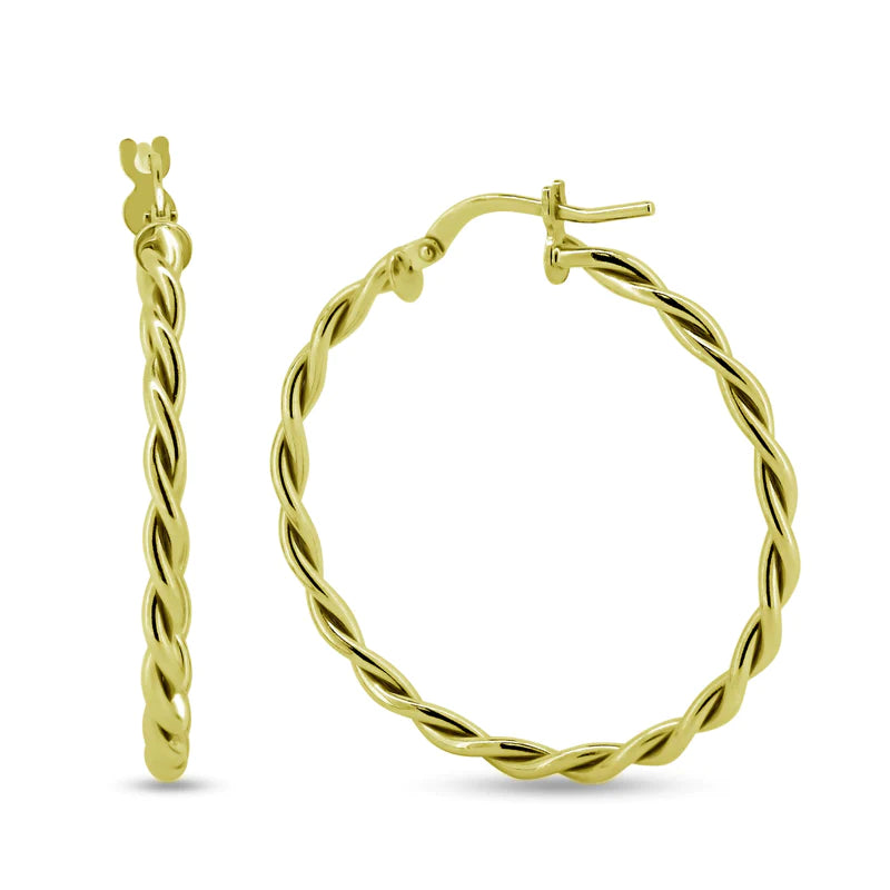 Women’s gold drop earrings-Silver 925 Gold Plated Silver Twisted Hoop Earrings