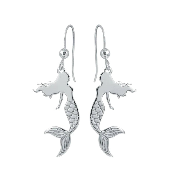 Women’s sparkle earrings-Silver 925 Rhodium Dangling Mermaid Earrings