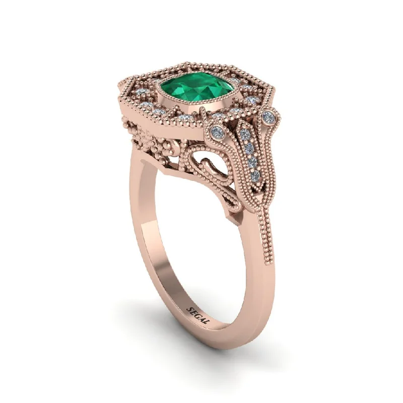 Women’s engagement rings with heart-shaped stones-Emerald Cushion Cut Art Deco Engagement Ring - Kristin No. 5