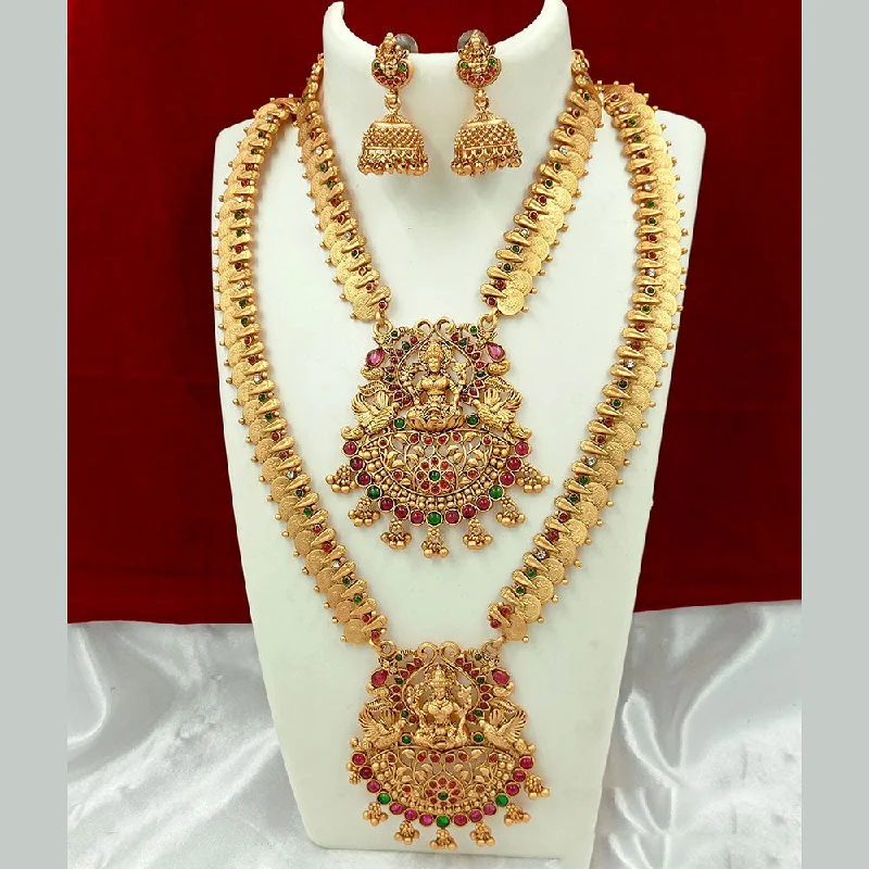 Women’s initial necklaces-Joyful Jewel Art Matte Gold Plated Kundan Stone And Temple Double Necklace Set