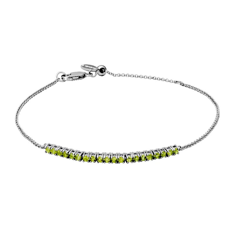 Women’s inspirational bracelets-Sterling Silver Peridot Bolo Bracelet by Samuel B.