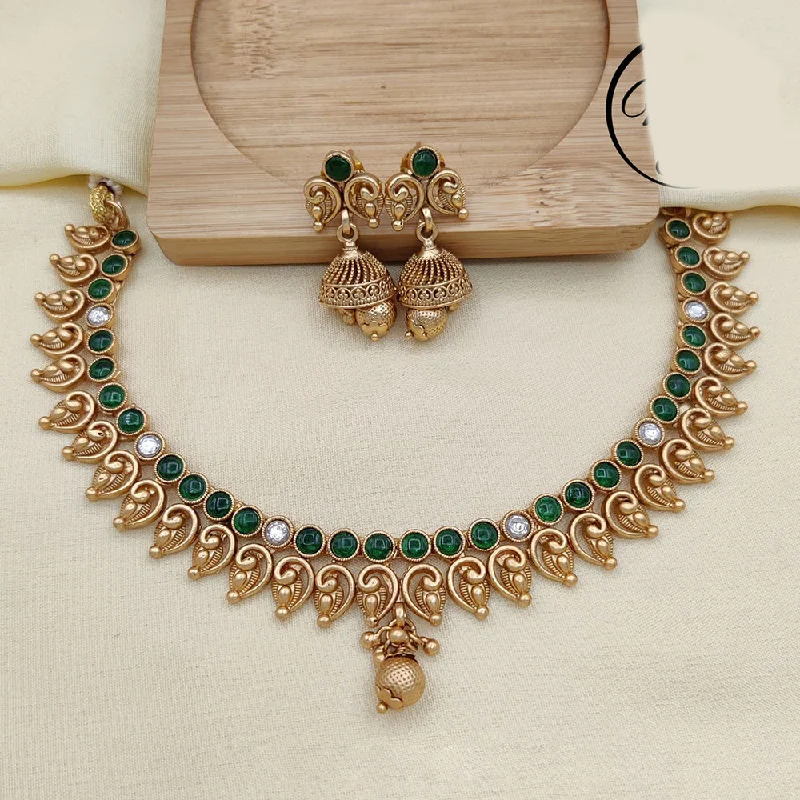 Women’s wedding anniversary necklaces-Jewel Addiction Copper Rajwadi Finish Pota Stone Necklace Set