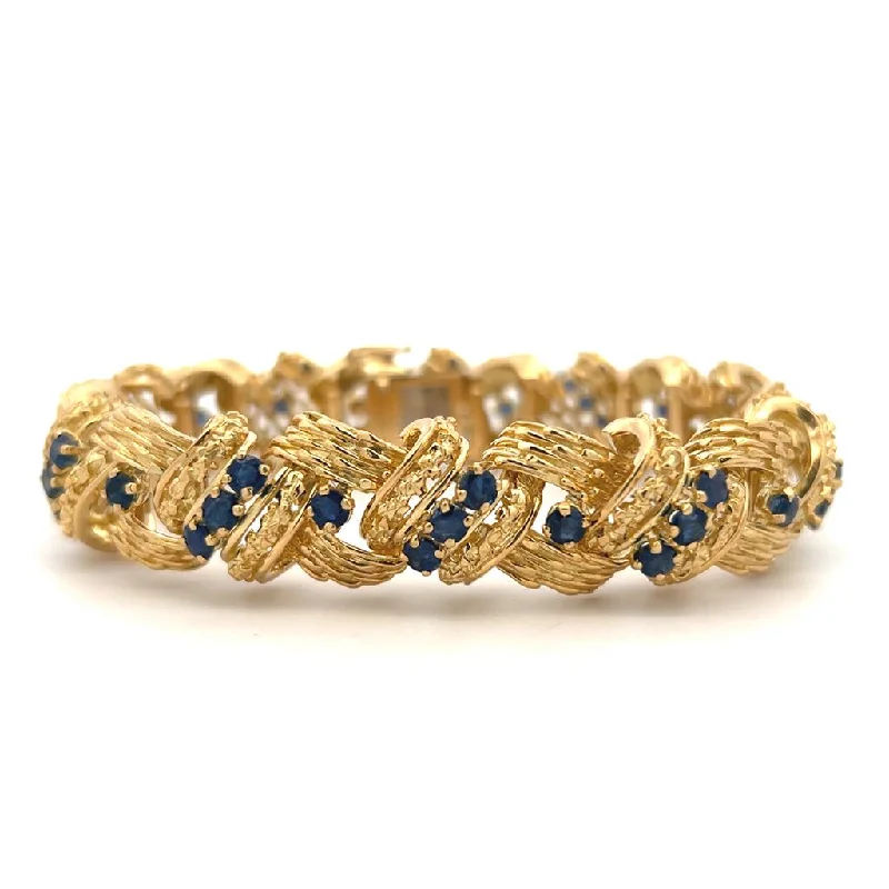 Women’s silver plated bangles-Estate 18K Yellow Gold 8.80ctw Blue Sapphire Tiffany & Co. Bracelet