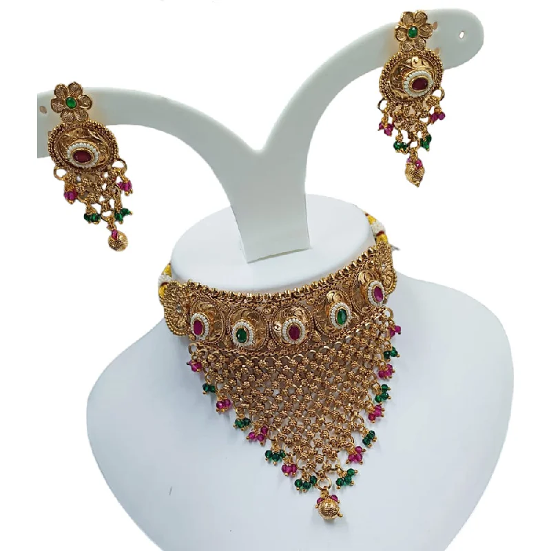 Women’s luxury necklaces-Padmawati Bangles Copper Gold Pota Stone And Beads Necklace Set