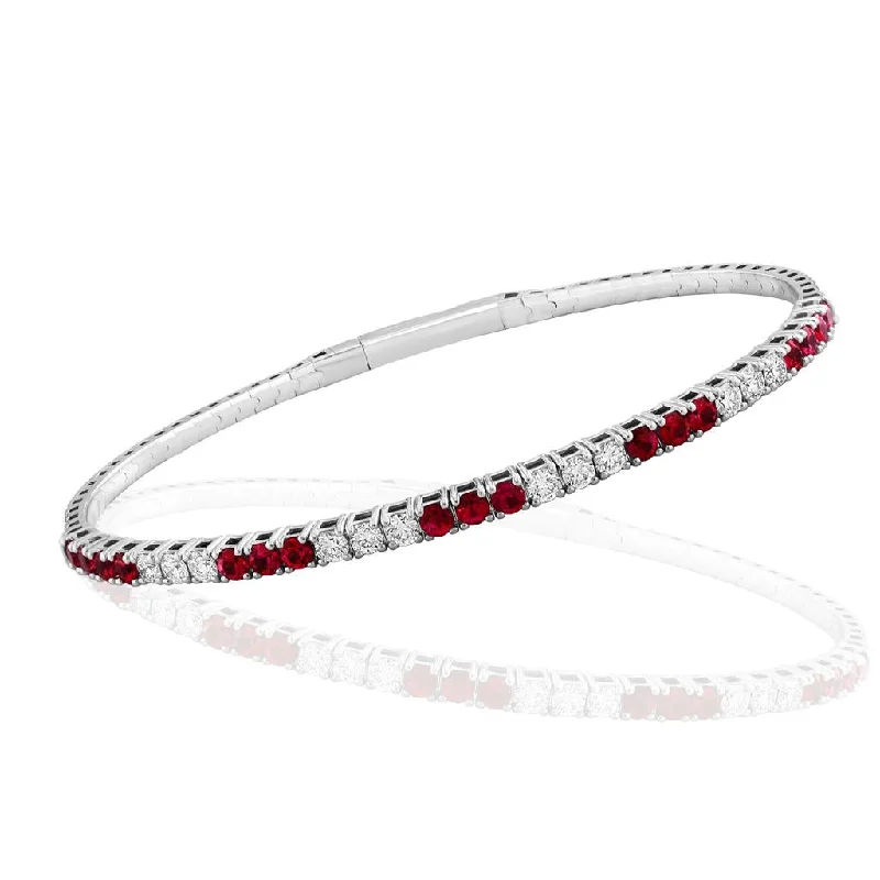 Women’s gold bracelets-18K White Gold 1.94ctw Ruby & Diamond Bangle Bracelet