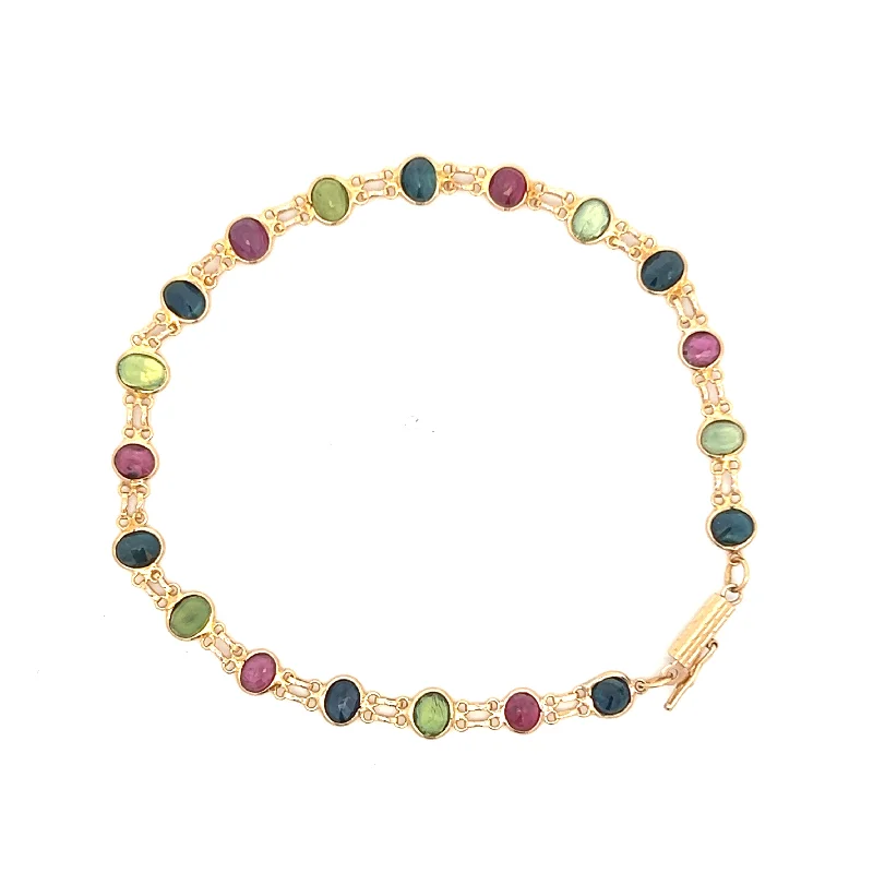 Women’s square bangles-Estate 14K Yellow Gold 6.25ctw Sapphire & Ruby Link Bracelet