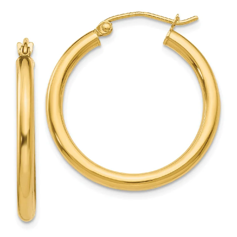 Women’s infinity hoop earrings-2.5mm, 14k Yellow Gold Classic Round Hoop Earrings, 25mm (1 Inch)