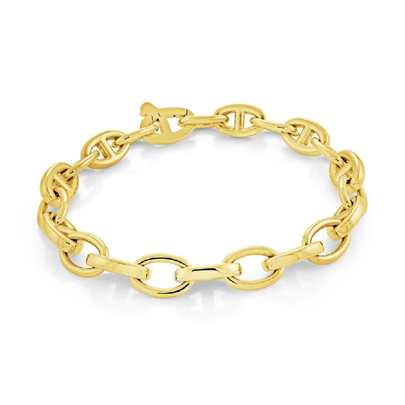 Women’s holiday bracelets-Stainless Steel Yellow Gold Plated Mariner Link Men's Bracelet