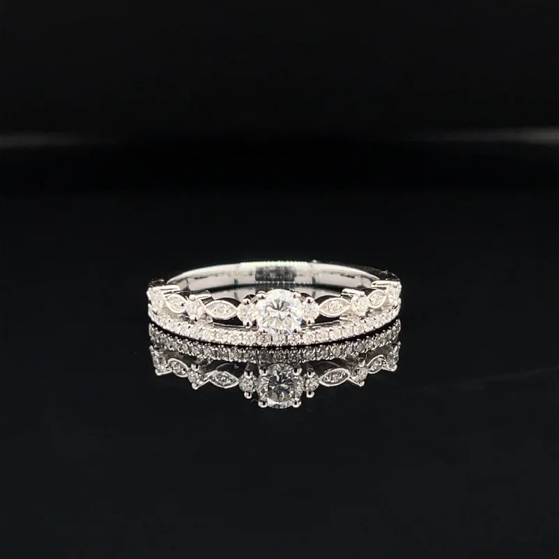 Women’s engagement rings with wedding bands-Diamond 0.40ctw Engagement Wedding Band Illusion Ring in 18k White Gold - #370 - RGDIA665858