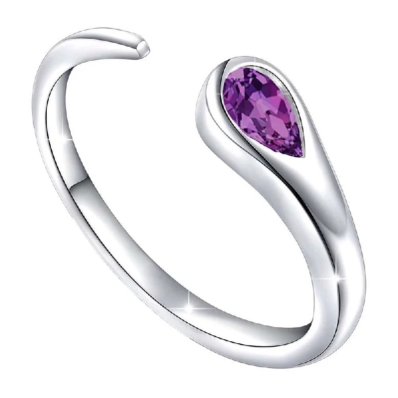 Women’s sterling silver rings-Mahi Sparkling Purple Cz Open Wrap Adjustable Finger Ring