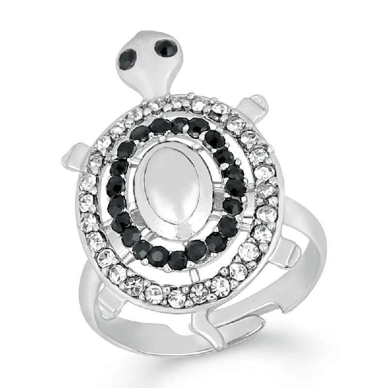 Women’s statement rings-Mahi Rhodium Plated Tortoise Love Designer Finger Ring With Crystal