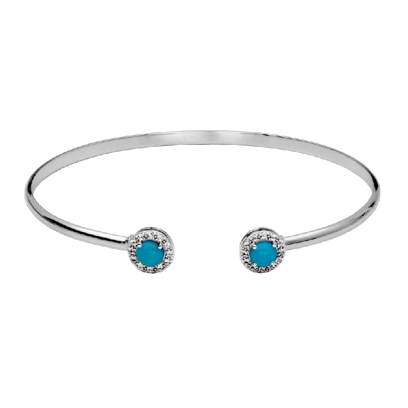 Women’s heart-shaped bracelets-Sterling Silver Sleeping Beauty Turquoise & White Topaz Halo Cuff Bracelet by Samuel B.