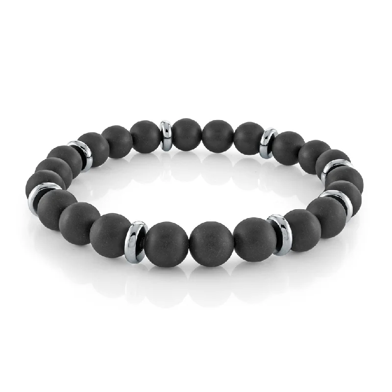 Women’s adjustable bracelets-Stainless Steel Matte 8mm Black Onyx Bead Men's Bracelet