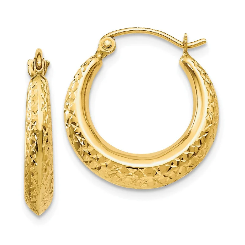 Women’s abstract earrings-Textured Hollow Round Hoop Earrings in 14k Yellow Gold