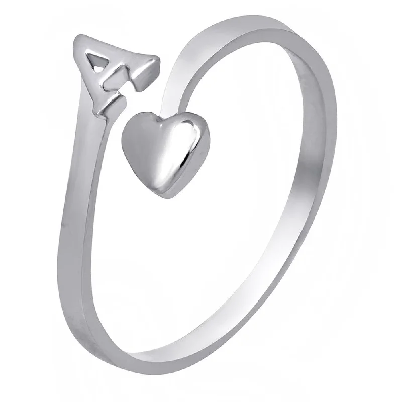 Women’s wedding rings for brides-Mahi Rhodium Plated 'A' Initial and Heart Adjustable Finger Ring for Women (FR1103119R)