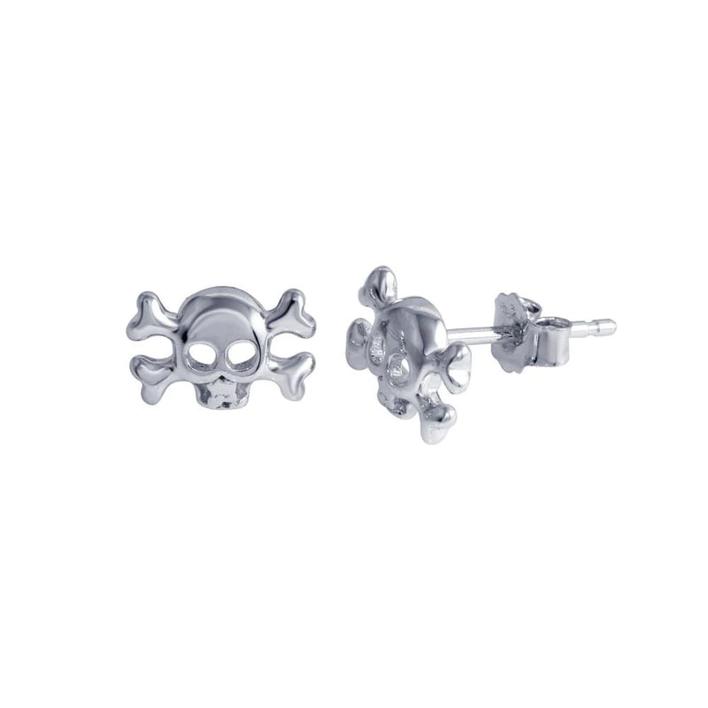 Women’s bohemian earrings-Silver 925 Rhodium Plated Skull Crossbones Stud Earrings