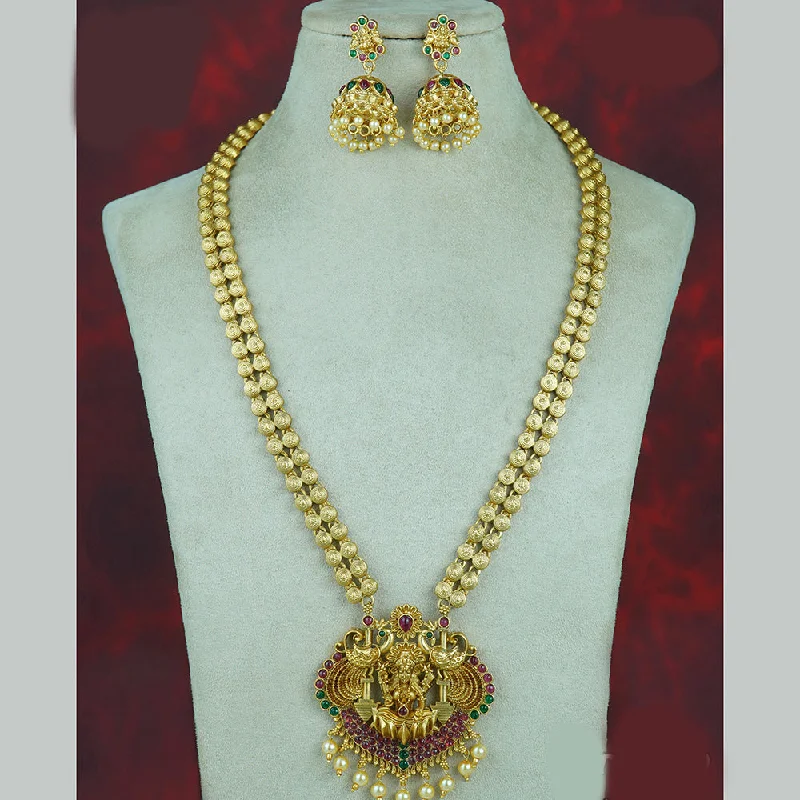 Women’s vintage necklaces-Diksha Collection Gold Plated Pota Stone Temple Long Necklace Set