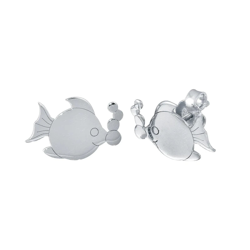 Women’s luxury diamond earrings-Silver 925 Rhodium Plated Bubble Fish Stud Earrings