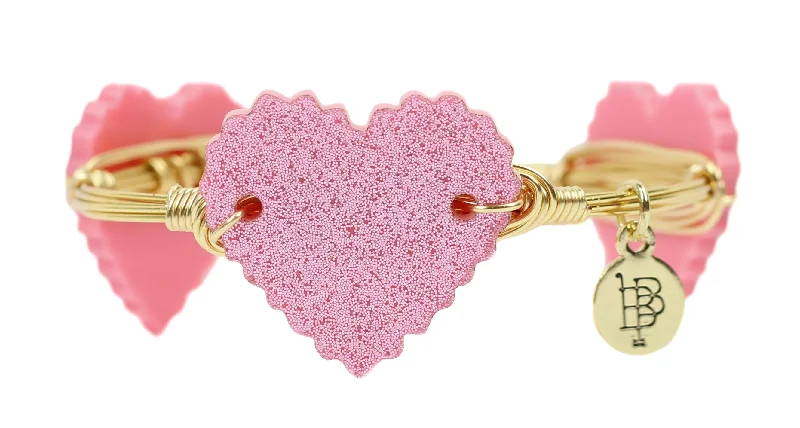 Women’s casual bracelets-Pink Glitter Heart Bangle Bracelet