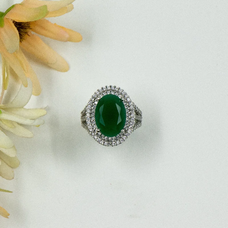 Women’s multi-stone rings-Nipura Green Siyara Halo Ring