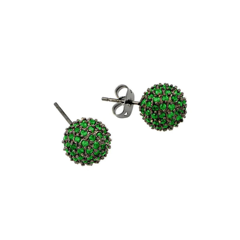 Women’s opal earrings-Silver 925 Rhodium Plated Green CZ Stud Earrings