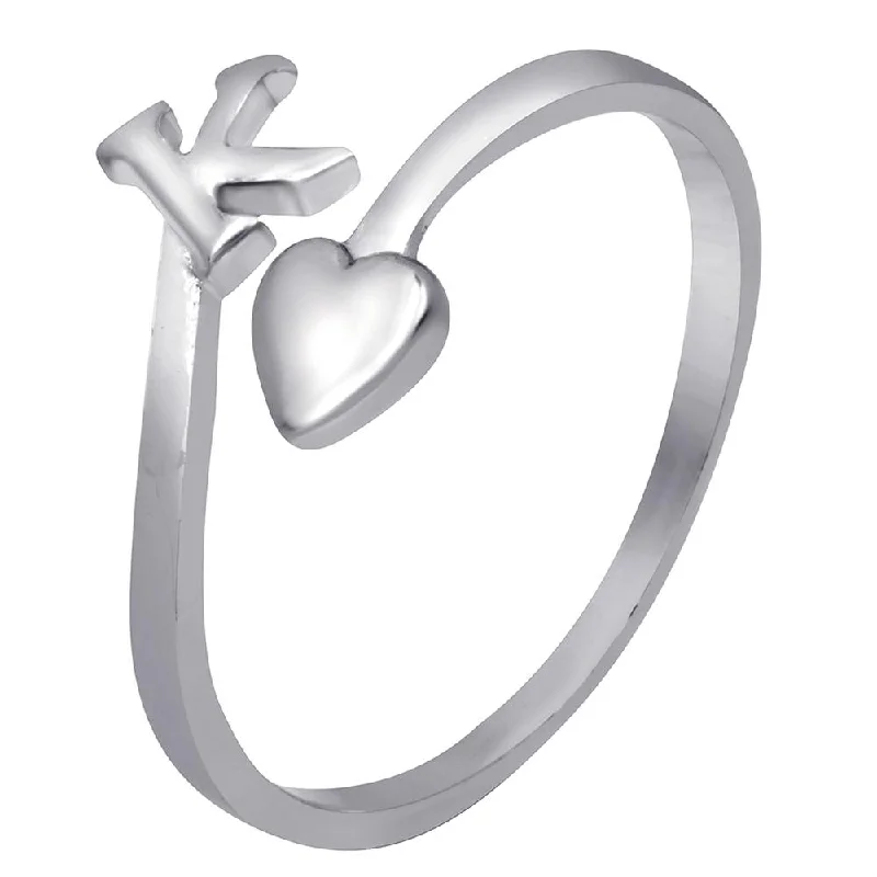 Women’s sapphire rings-Mahi Rhodium Plated 'K' Initial and Heart Adjustable Finger Ring for Women (FR1103123R)