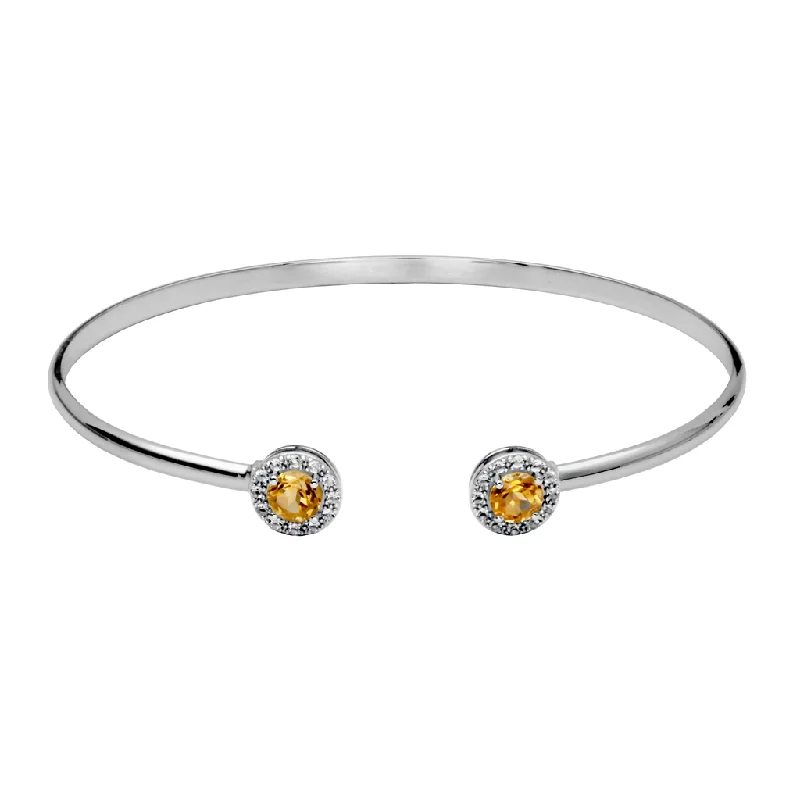 Women’s luxury gold bracelets-Sterling Silver Citrine & White Topaz Halo Cuff Bracelet by Samuel B.