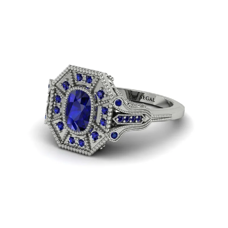 Women’s halo engagement rings-Sapphire Cushion Cut Art Deco Engagement Ring - Alicia No. 75