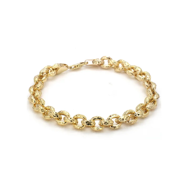 Women’s pearl bangles-14K Yellow Gold 5mm Diamond Cut Rolo Link Bracelet