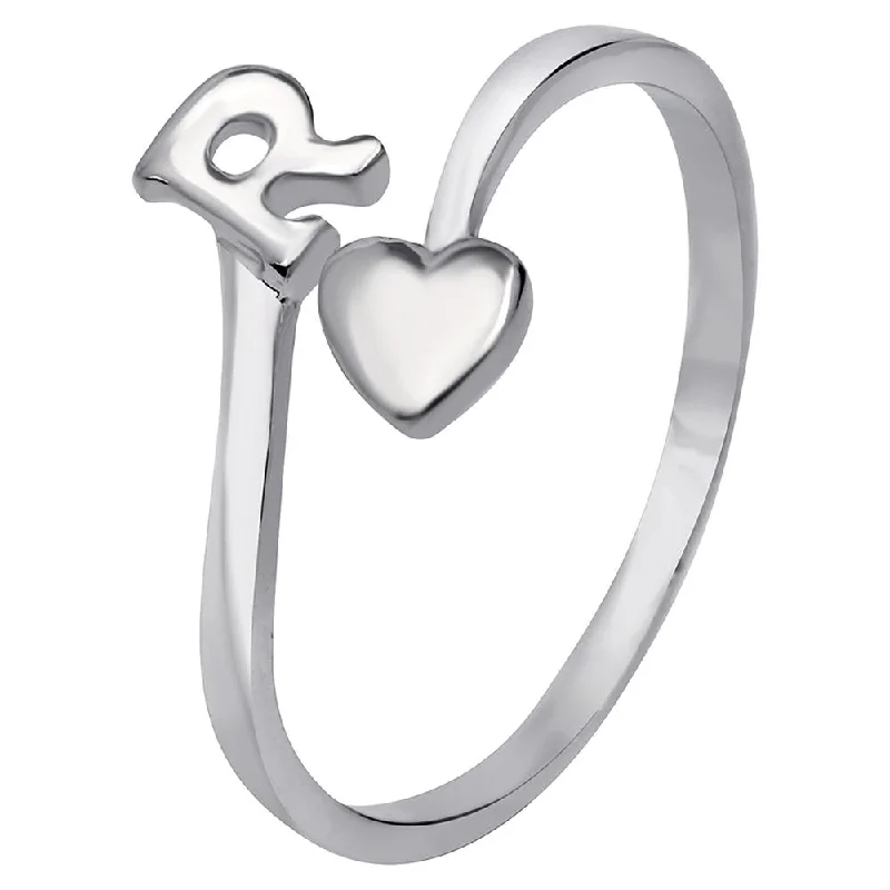 Women’s solitaire rings-Mahi Rhodium Plated 'R' Initial and Heart Adjustable Finger Ring for Women (FR1103126R)