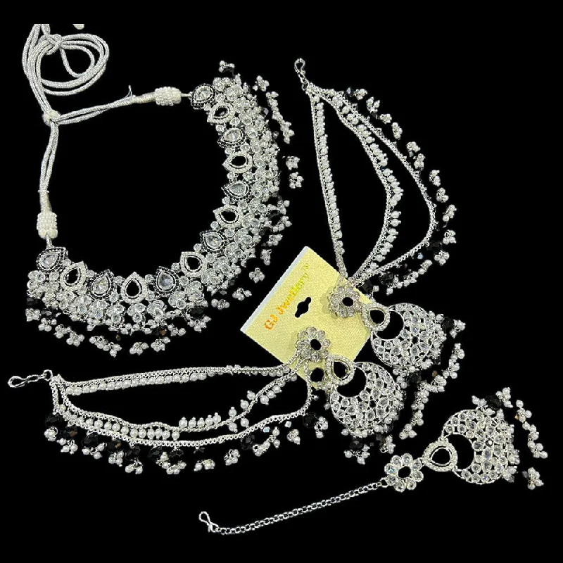 Women’s bridal necklaces-Hira Collections Silver Plated Crystal Stone And Pearls Necklace Set