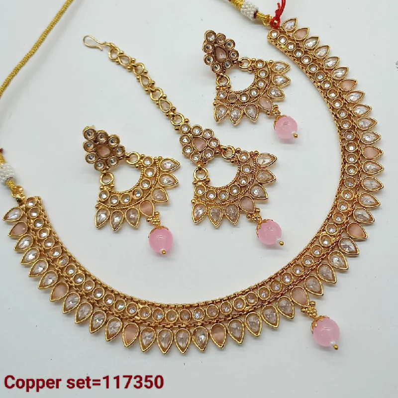 Women’s inspirational necklaces-Padmawati Bangles Copper Gold Crystal Stone Necklace set