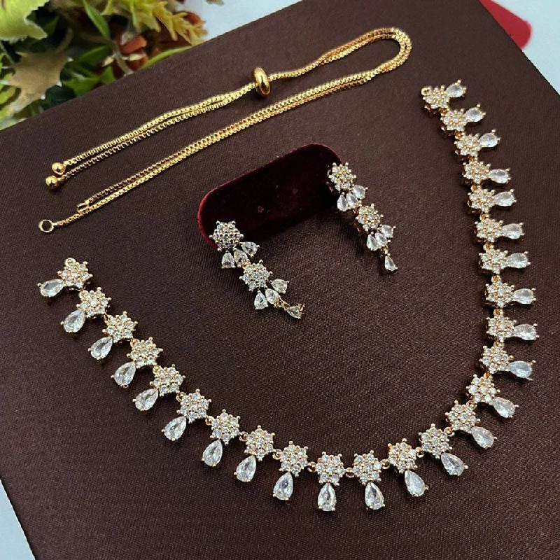 Women’s bar necklaces-Aamrapali Gold Plated AD Stone Necklace Set